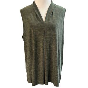 Jones Studio Women’s XL Pleat Front Sleeveless Blouse Olive Green Lightweight